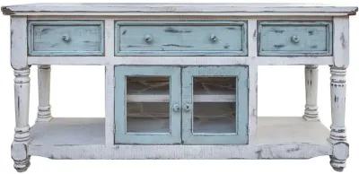 Open Shelving Distressed TV Stand - Blue / White