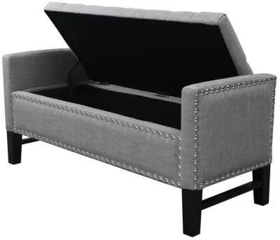 Upholstered Linen Bench With Flip Top - Light Gray / Black