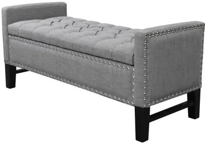 Upholstered Linen Bench With Flip Top - Light Gray / Black