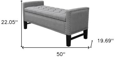 Upholstered Linen Bench With Flip Top - Light Gray / Black