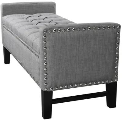 Upholstered Linen Bench With Flip Top - Light Gray / Black