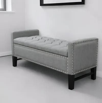 Upholstered Linen Bench With Flip Top - Light Gray / Black