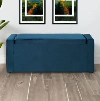 Upholstered Velvet Bench With Flip Top - Navy Blue / Black