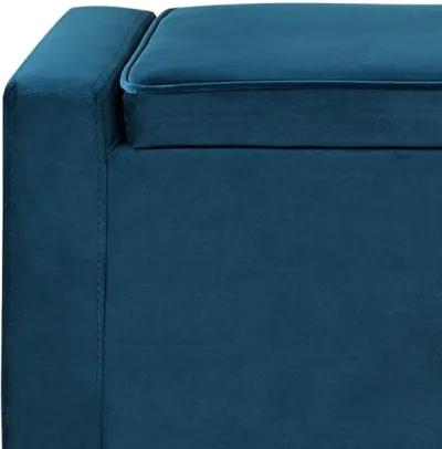 Upholstered Velvet Bench With Flip Top - Navy Blue / Black