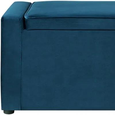 Upholstered Velvet Bench With Flip Top - Navy Blue / Black