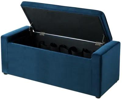 Upholstered Velvet Bench With Flip Top - Navy Blue / Black