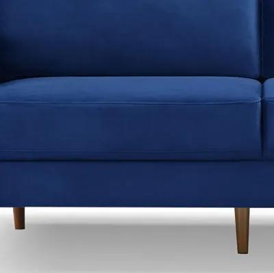 Velvet Sofa With Dark Brown Legs - Blue