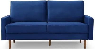 Velvet Sofa With Dark Brown Legs - Blue