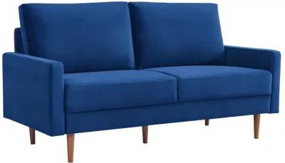 Velvet Sofa With Dark Brown Legs - Blue