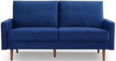 Velvet Sofa With Dark Brown Legs - Blue