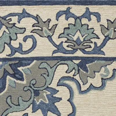 5' X 7' Vines Bordered UV Treated Indoor / Outdoor Area Rug - Ivory / Blue