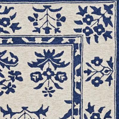 5' X 7' Floral Bordered Indoor / Outdoor Area Rug - S / / Blue