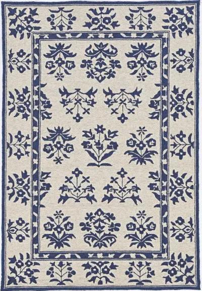 5' X 7' Floral Bordered Indoor / Outdoor Area Rug - S / / Blue