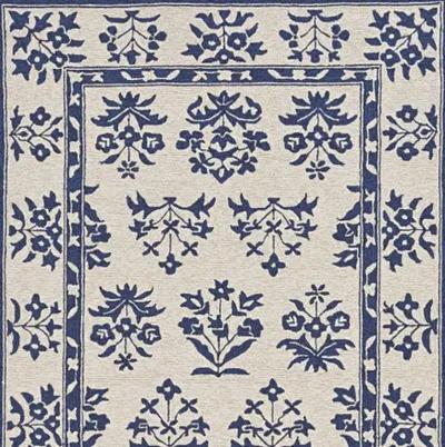 5' X 7' Floral Bordered Indoor / Outdoor Area Rug - S / / Blue