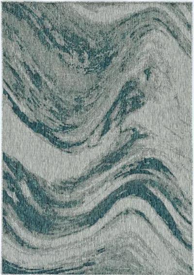 3' X 4' Machine Woven UV Treated Abstract Waves Indoor / Outdoor Accent Rug - Gray Teal