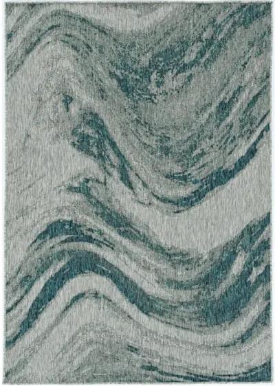 3' X 4' Machine Woven UV Treated Abstract Waves Indoor / Outdoor Accent Rug - Gray Teal