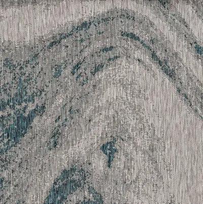 3' X 4' Machine Woven UV Treated Abstract Waves Indoor / Outdoor Accent Rug - Gray Teal