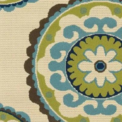 5' X 8' Floral Outdoor / Indoor Area Rug - Green / Ivory