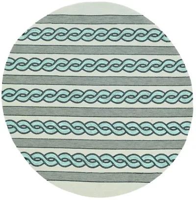 7' Spa Hand Hooked UV Treated Cable Stitch Round Indoor / Outdoor Area Rug - Ivory