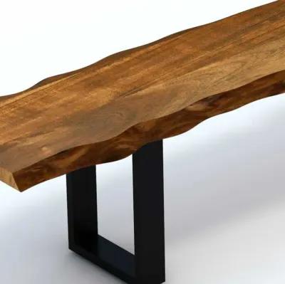 Wood Bench Black Metal Legs - Edge Acacia