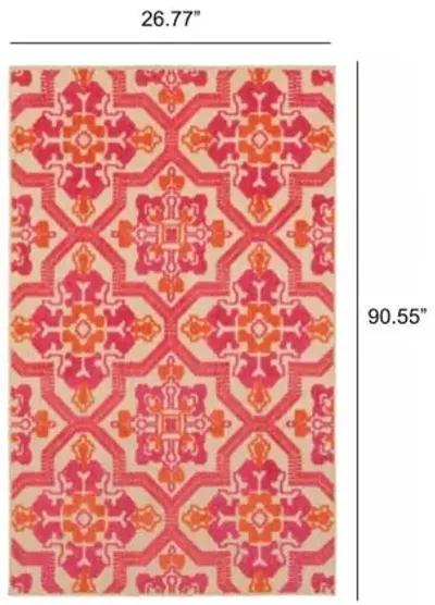 Moroccan Indoor Outdoor Area Rug - Pink / Orange - Pink