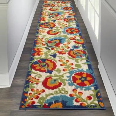 2' X 10' Floral Outdoor / Indoor Area Rug - Green / Ivory