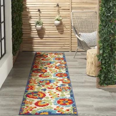 2' X 10' Floral Outdoor / Indoor Area Rug - Green / Ivory