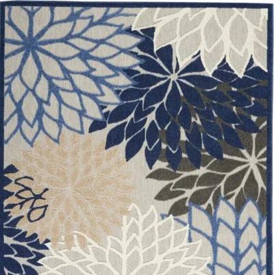 4' X 6' Floral Indoor / Outdoor Area Rug - Blue / Gray