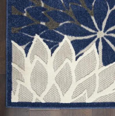 4' X 6' Floral Indoor / Outdoor Area Rug - Blue / Gray