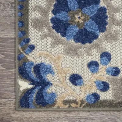 3' X 4' Floral Indoor & Outdoor Area Rug - Gray / Blue