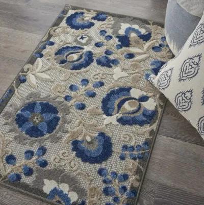 3' X 4' Floral Indoor & Outdoor Area Rug - Gray / Blue