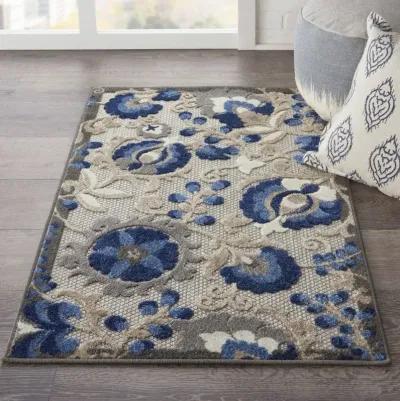 3' X 4' Floral Indoor & Outdoor Area Rug - Gray / Blue