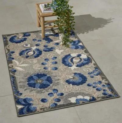 3' X 4' Floral Indoor & Outdoor Area Rug - Gray / Blue