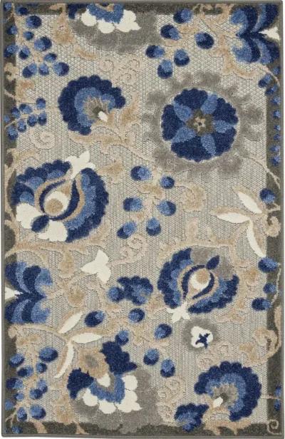 3' X 4' Floral Indoor & Outdoor Area Rug - Gray / Blue