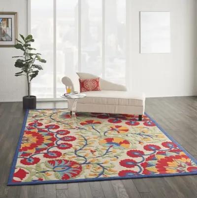 8' X 11' Floral Indoor / Outdoor Area Rug - Red / Multicolor