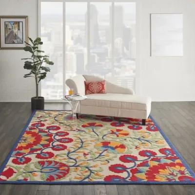 8' X 11' Floral Indoor / Outdoor Area Rug - Red / Multicolor