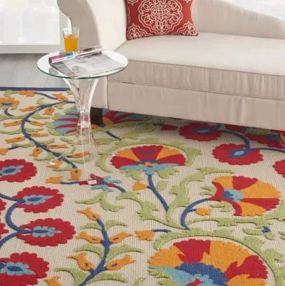 8' X 11' Floral Indoor / Outdoor Area Rug - Red / Multicolor