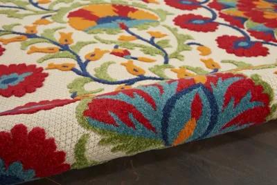 8' X 11' Floral Indoor / Outdoor Area Rug - Red / Multicolor