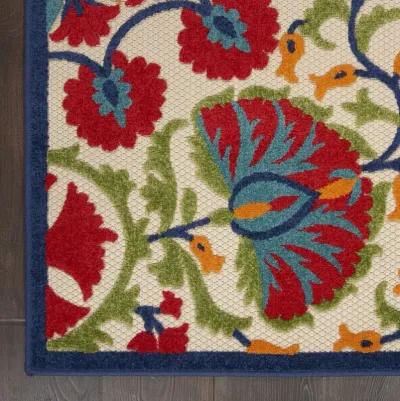 8' X 11' Floral Indoor / Outdoor Area Rug - Red / Multicolor