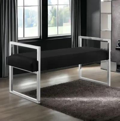 Upholstered Velvet Bench - Black / Silver