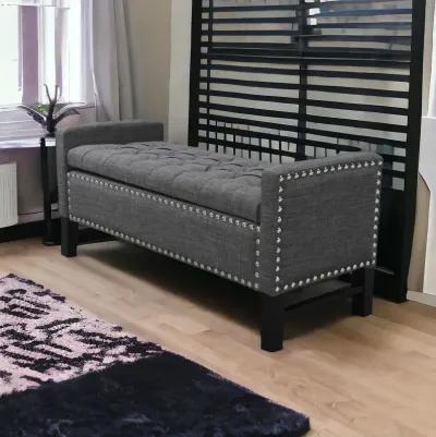 And Black Upholstered Linen Bench With Flip Top, Shoe Storage - Dark Slate Gray