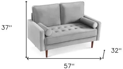 Velvet Loveseat And Toss Pillows - Gray / Dark Brown