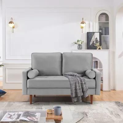 Velvet Loveseat And Toss Pillows - Gray / Dark Brown