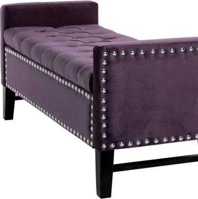 Upholstered Velvet Bench With Flip Top - Plum / Black