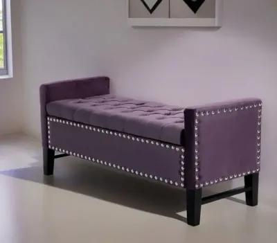 Upholstered Velvet Bench With Flip Top - Plum / Black