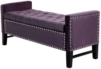 Upholstered Velvet Bench With Flip Top - Plum / Black