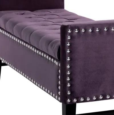 Upholstered Velvet Bench With Flip Top - Plum / Black