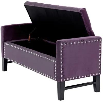 Upholstered Velvet Bench With Flip Top - Plum / Black