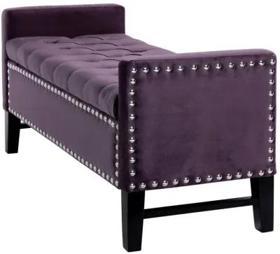 Upholstered Velvet Bench With Flip Top - Plum / Black