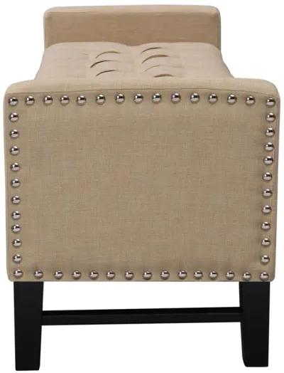 Upholstered Linen Bench With Flip Top - Beige / Black